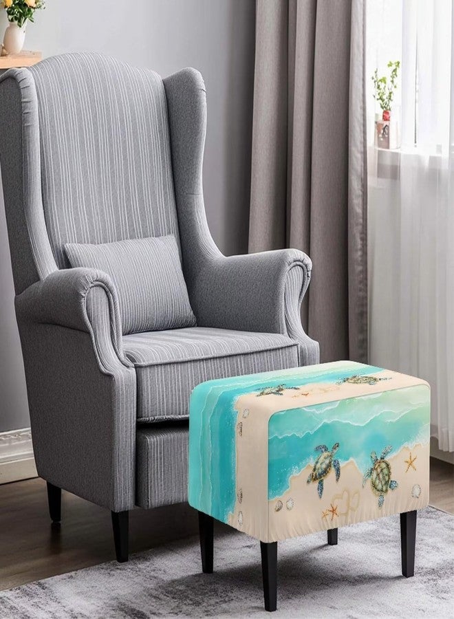 غطاء عثماني مطبوع عليه سلحفاة شاطئ تالايتوس، غطاء جاكار ناعم محبوك للعثماني المستطيل، غطاء عثماني للتخزين في غرفة المعيشة، غطاء عثماني مضاد للانزلاق على شكل نجم البحر وصدفة البحر وقلب، صغير الحجم - Image 2